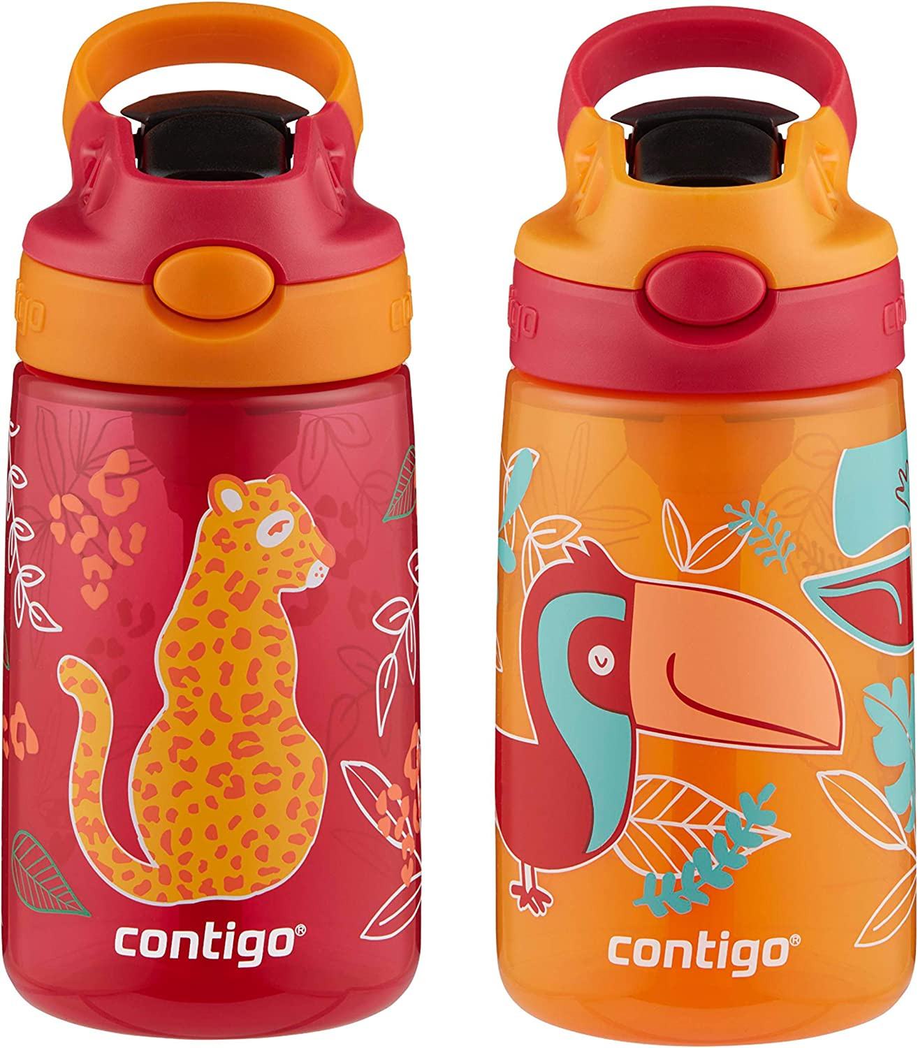  Kids Water Bottle Contigo Aubrey Dishwasher Safe14Oz Cheetah Toucans Design 2Pc