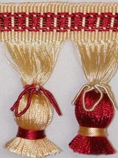 3" Aristocrat Tassel Fringe Trim Gold Burgundy Per yard