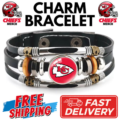      KC Chiefs Black Leather Adjustable Bracelet US Seller Fast Shipping!