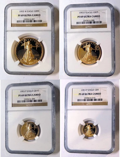 1993 W/P American Eagle GOLD Four Coin Proof Set 1.85 oz NGC PF69 Brown Label