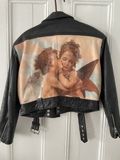 Vintage Womens Leather Motorcycle Jacket With An Original Hand Painted Artwork.