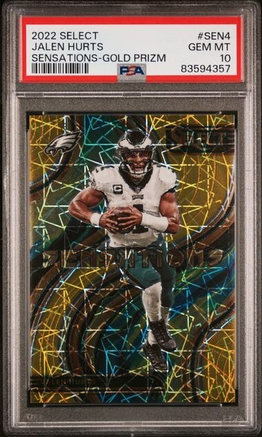 PSA 10 Jalen Hurts 2022 Panini Select Sensations Gold Lazer Prizm /10 Gem Mint