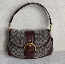 Soho Signature Jacquard top handle shoulder bag CJ814 Maple Brown NEW