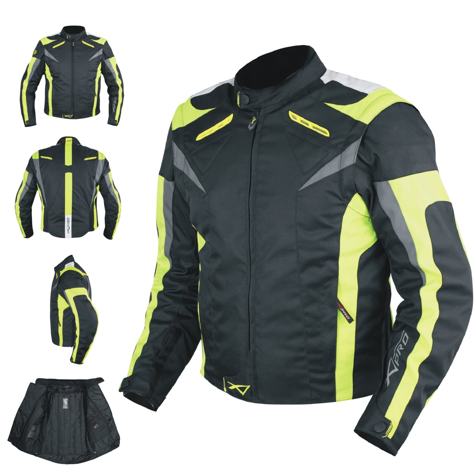 Motorcycle Jacket CE Armored Textile Motorbike Racing Thermal Liner Fluo XL
