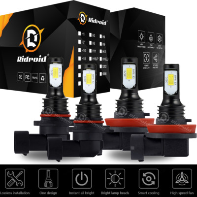 RIDROID H11+ 9005 LED Headlight 6000K Super Bright Bulbs High/Low Beam Combo