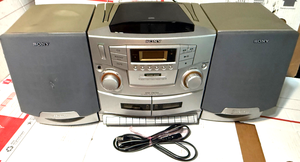 VINTAGE SONY CFD-ZW755 BOOMBOX w/ CD PLAYER, CASSETTE & RADIO