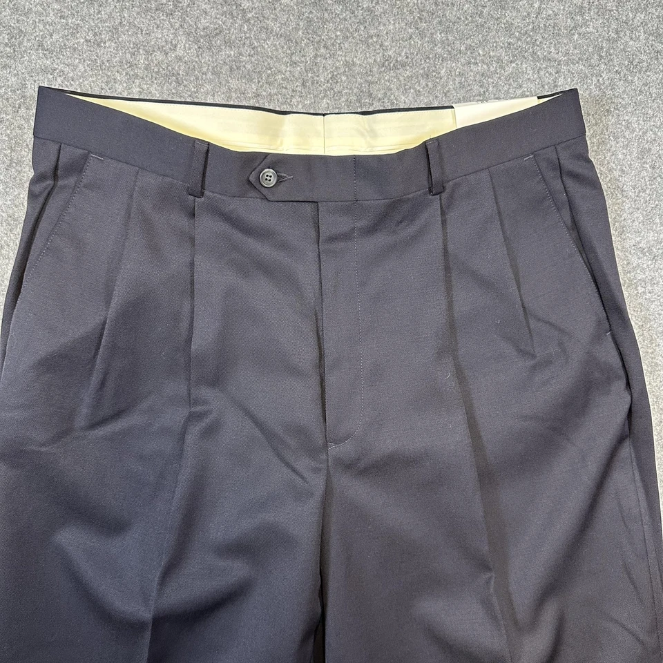 Pantalones Alfani Para Hombre 38x32 Azul Marino 100% Lana Plisado Vestido Pantalones de Trabajo Clásicos Foto 4 de 4