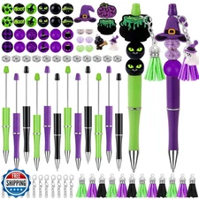 Vellibring 12 Set Halloween Beadable Pens Fall Black Cat Bead Pens Witch Bulk