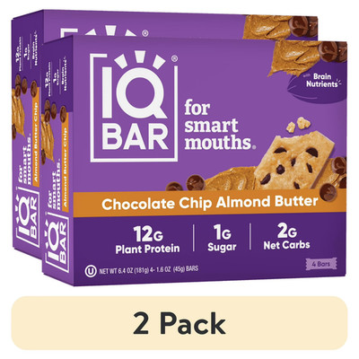 (2 pack) IQBAR Chocolate Chip Almond Butter Protein Bars - Vegan Energy Bars 4Ct