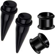 1/2" 12mm Stainless Steel Black Tapers Stretching and Tunnels Ear Gauging Kit...