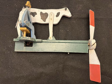 Vintage Primitive Hand-Made Whirligig - Farmer Milking a Cow - Repair or Not