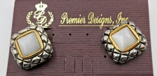 new VTG MODERN? PD PREMIER DESIGNS black gold Silver tone white PAIR Earrings