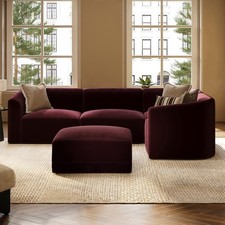 Large Burgundy Velvet Curved Modular 5 Seater Corner Sofa - Laine LNE004