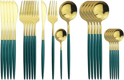 Gold Silverware Set, 24-Piece Stainless Steel Flatware Set Service For 6, Mir...