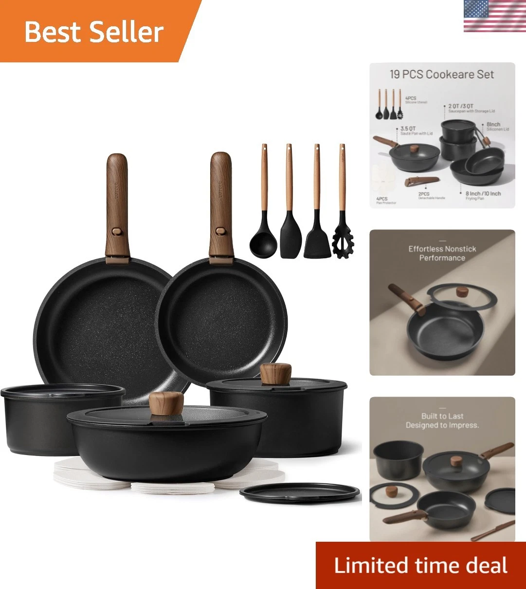 Effortless Cooking: 19-Piece Non-Stick Pots & Pans Set for Induction Stoves
