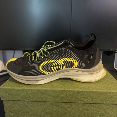 Gucci Run Men's Black Yellow Logo Low Top Lace Up Designer Sneakers Sz 13