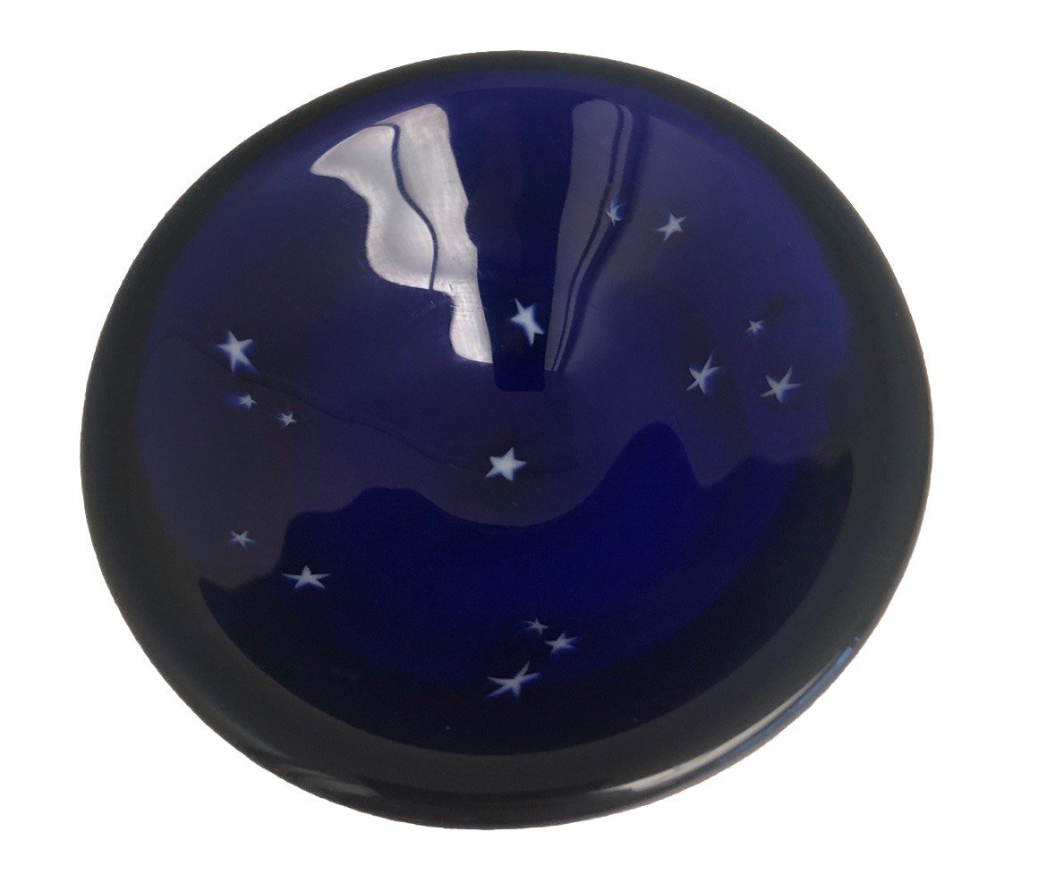 Vintage 1990 LUNDBERG STUDIOS Starry Night Cobalt Blue Glass Bowl Signed