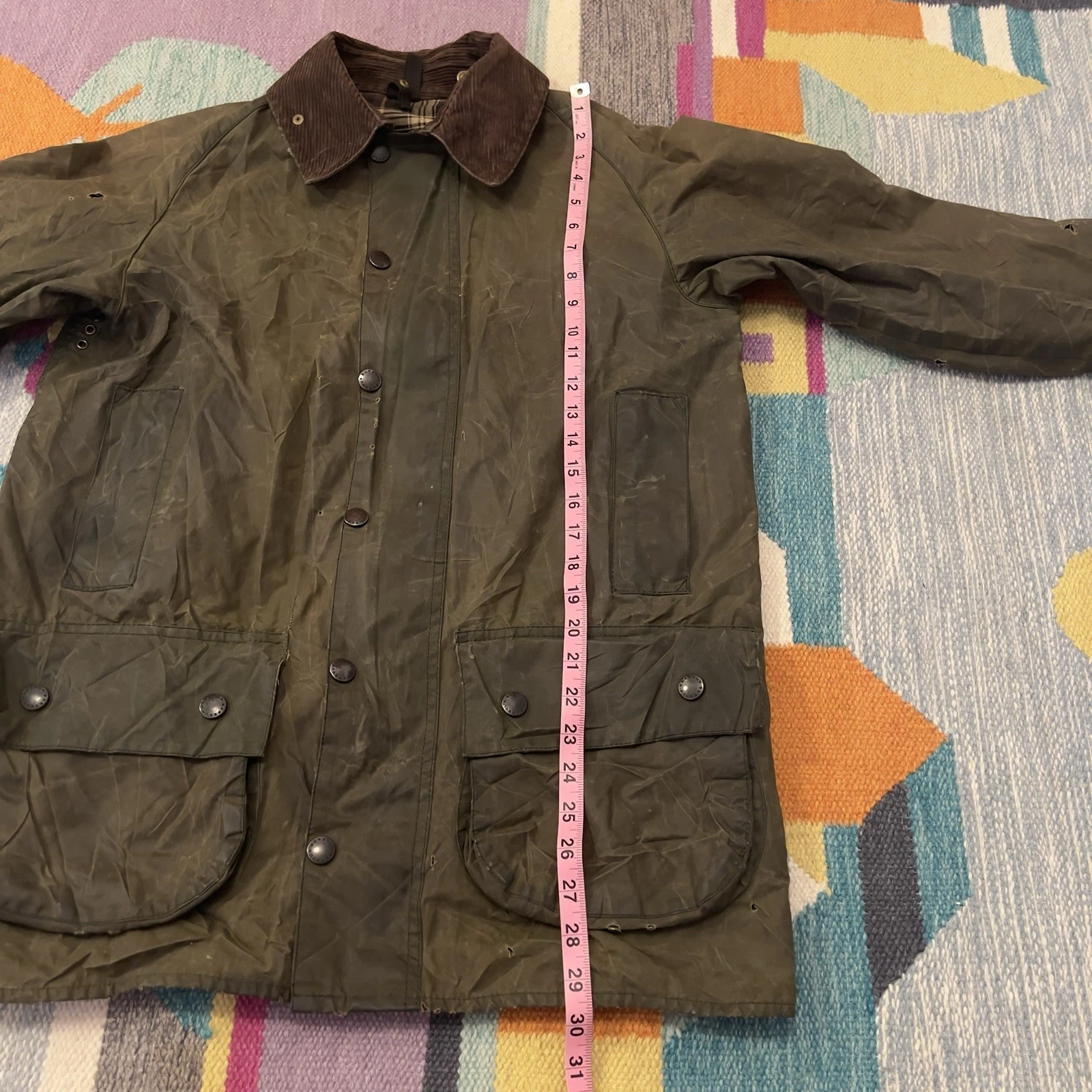 Barbour Beaufort 38 AS IS Waxed Cotton Jacket Khaki Olive England A150 Canvas image 13
