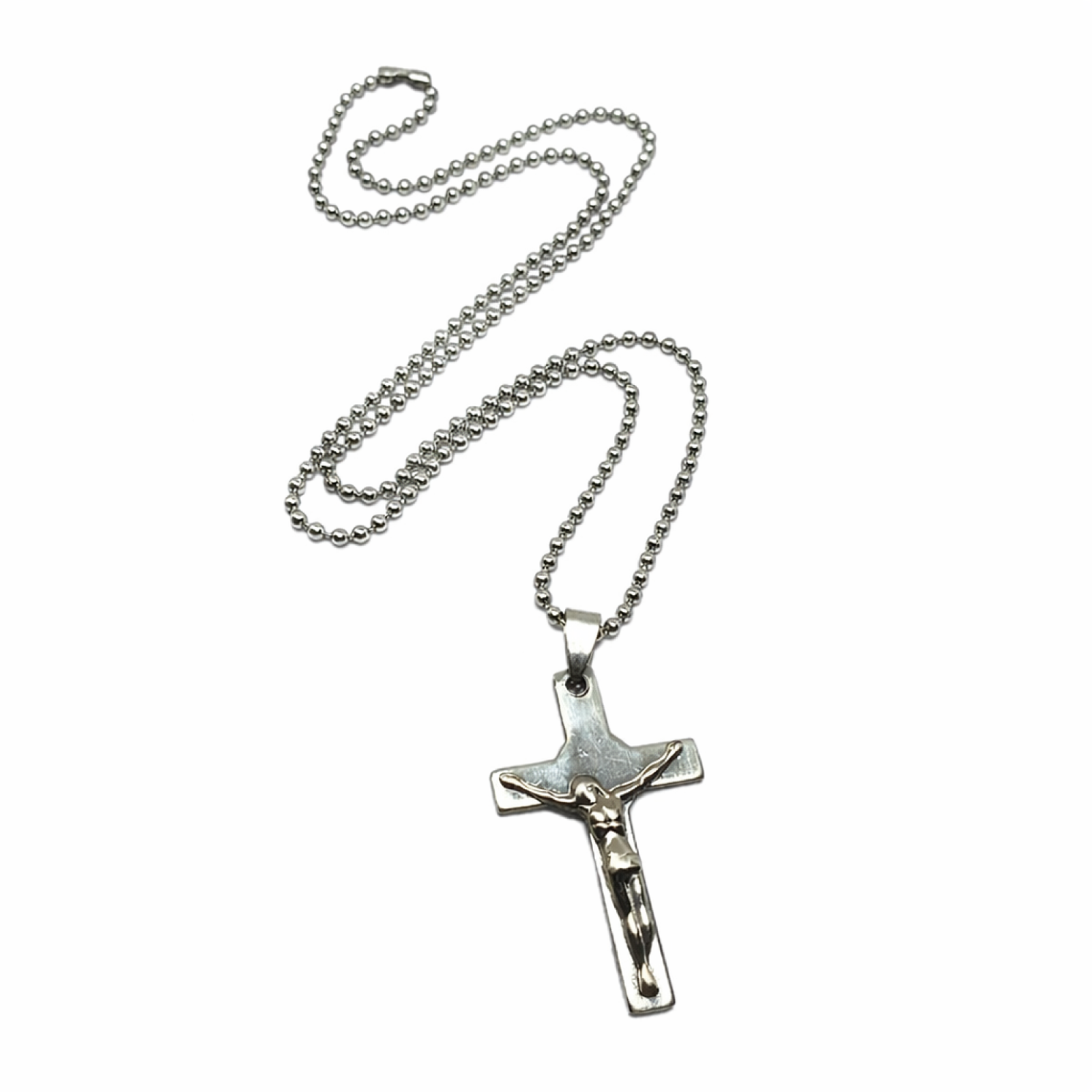 Cross Pendant Stainless Steel Jesus Crucifix Statement 24"" Necklace Jewellery