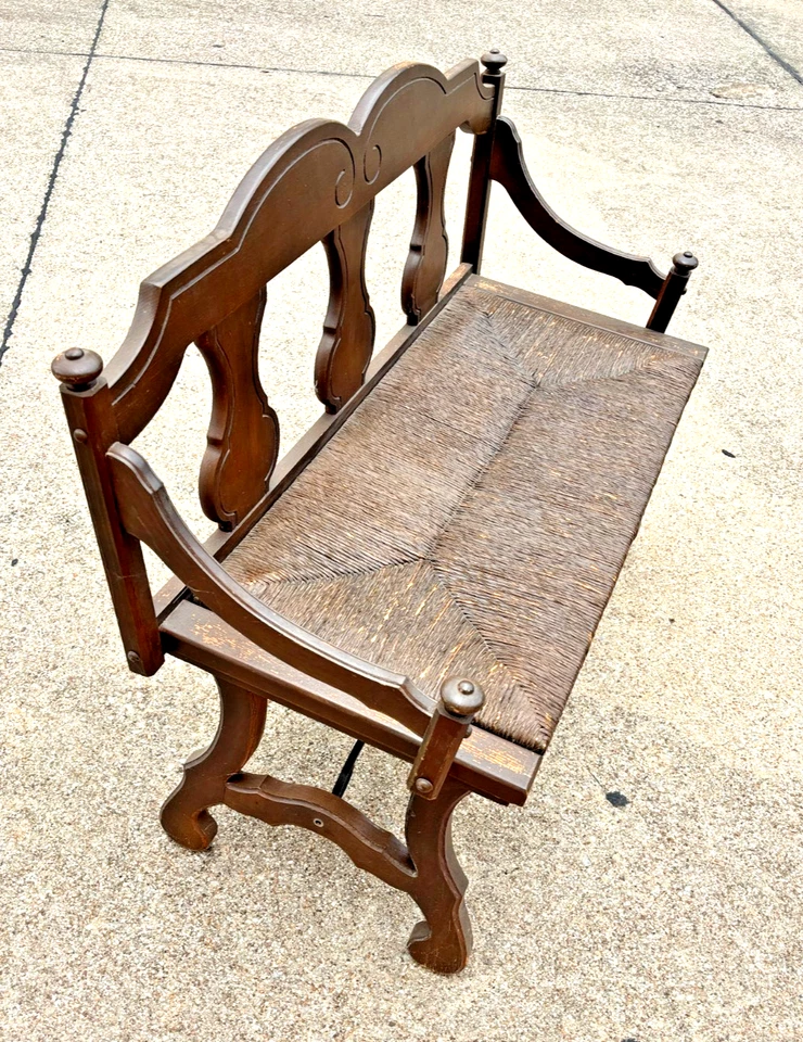 Антикварная графская во французском стиле коричневая деревянная рама скамейка сиденье сетка железные свитки - Изображение 3 из 4