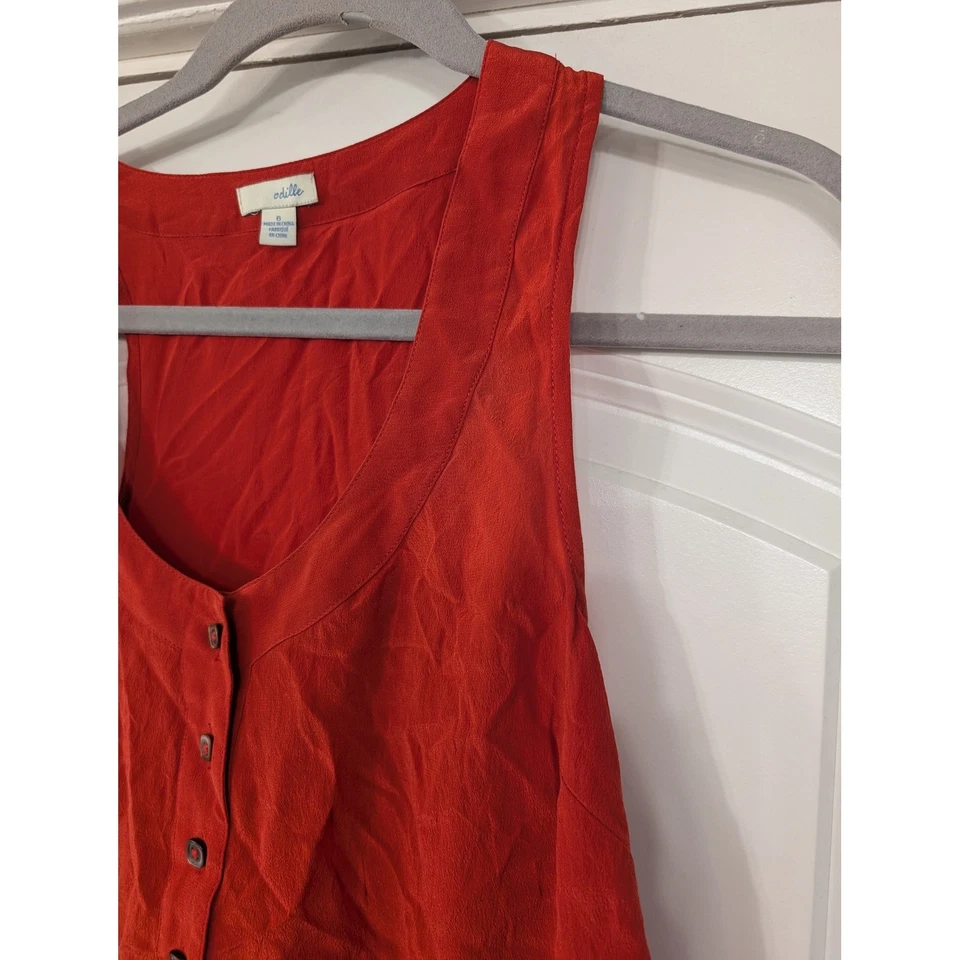 Anthropologie Odille Tank Top Racerback Sleeveless Button Front Silk Red Size 6 - Image 2 of 4