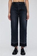 MOUSSY VINTAGE ELBA CENTER PRESS WIDE-CROPPED Jeans In Black Sz 30 NWT