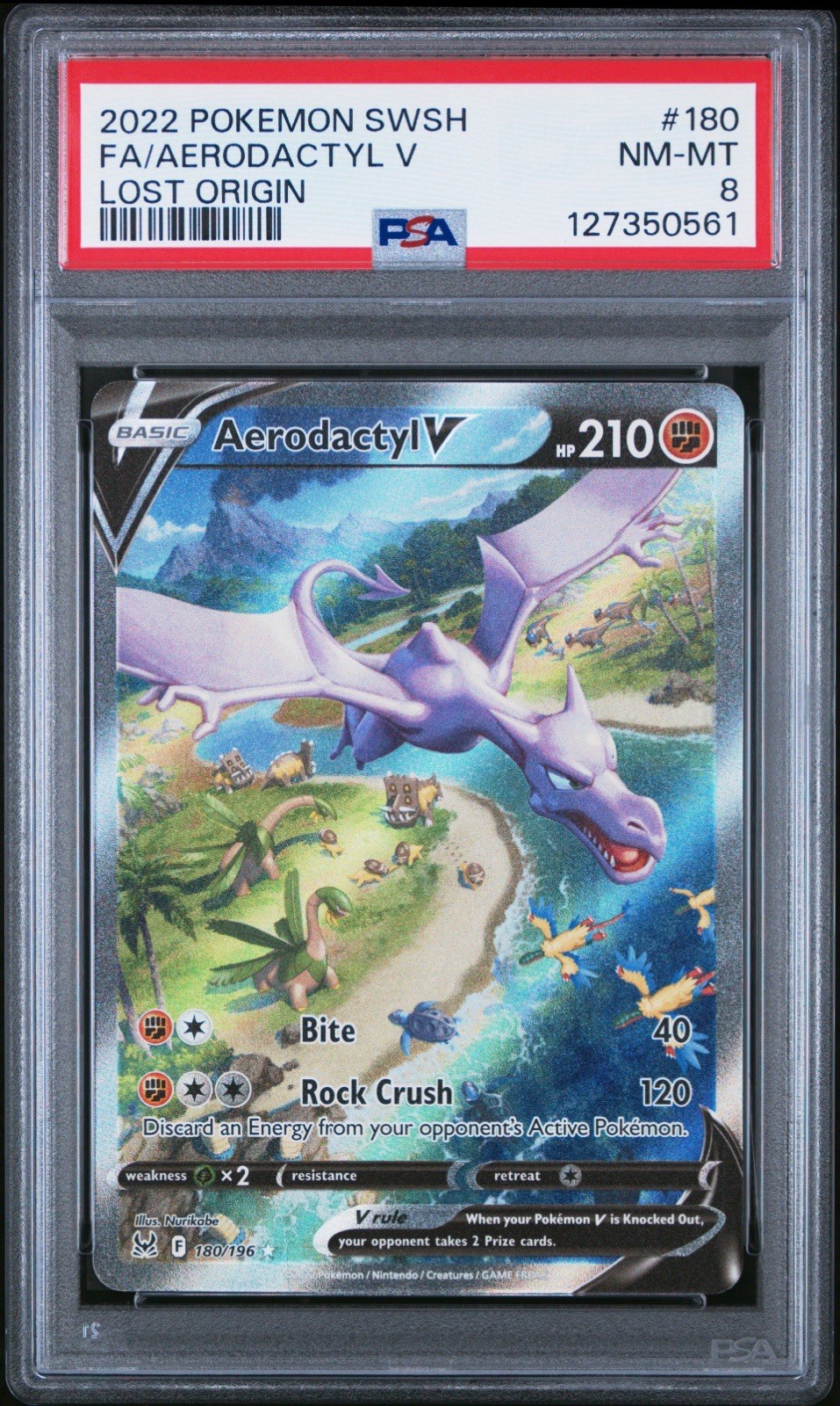 Pokemon 2022 Lost Origin Aerodactyl V #180 PSA 8 Missing Texture Error Misprint