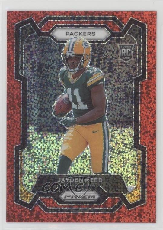 2023 Panini Prizm Rookies Red Sparkle Prizm Jayden Reed #334 Rookie RC