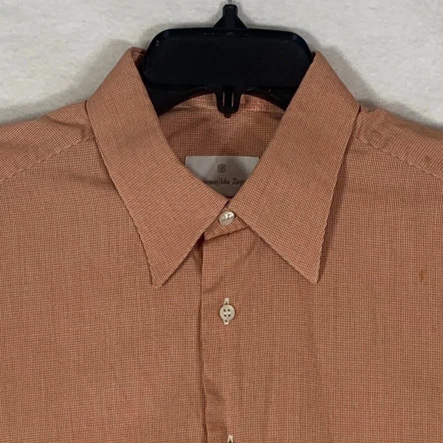 Мужская сорочка Ermenegildo Zegna 16/41 оранжевая клетчатая хлопковая на пуговицах - Изображение 2 из 4