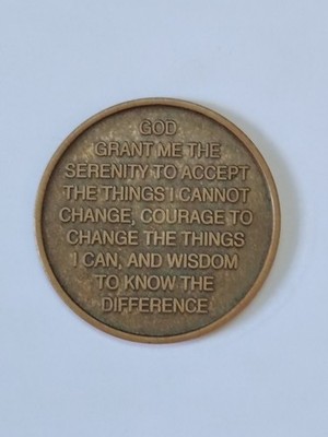 Vintage Bronze Praying Hands One Day At A Time Serenity Prayer Recovery Token AA
