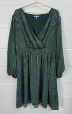 Draper James RSVP V-Neck Polka Dot Smocked Waist Mini Dress in Green/White / 1X