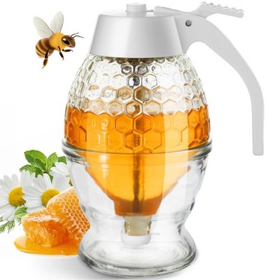 Honey Dispenser, 8oz Honey Dispenser No Drip Glass with Stand, Honey Containe...