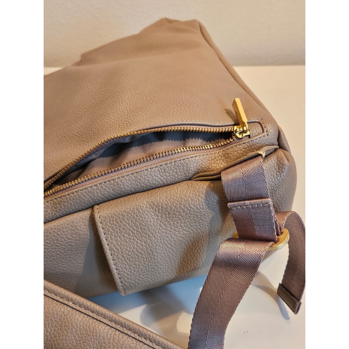 Freshly Picked Leather Drawstring Diaper Backpack - Taupe Cognac Classic Diaper Bag II | Brown Vegan Leather Diaper  main image 2