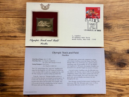 1991 Olympic Track & Field US STAMPS First Day Issue 22k Gold Stamps Lot Of 5 - Picture 5 of 16