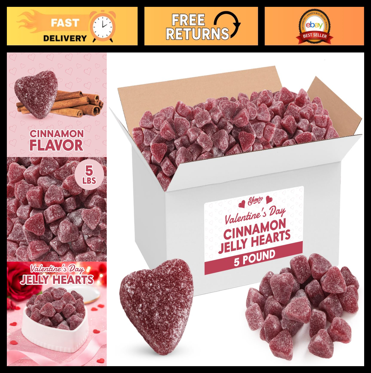 Bulk Valentine Gummy Cinnamon Jelly Hearts Candy 5lb - Perfect for