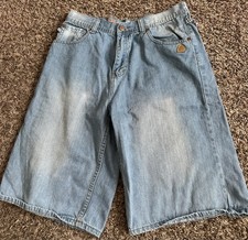 Akademiks Y2K Baggy Jean Shorts Jorts Light Wash Skater Streetwear Size 34x13