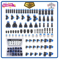 94 Pcs Pneumatic Quick Connect Air Line Fittings Kit 1/8 1/4 3/8 Push to Connect
