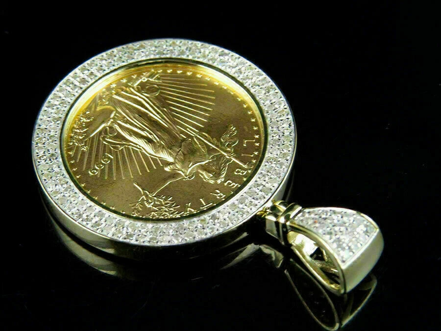 Pendentif pièce de monnaie Lady Liberty plaqué or jaune avec diamant simulé... - Photo 4/4