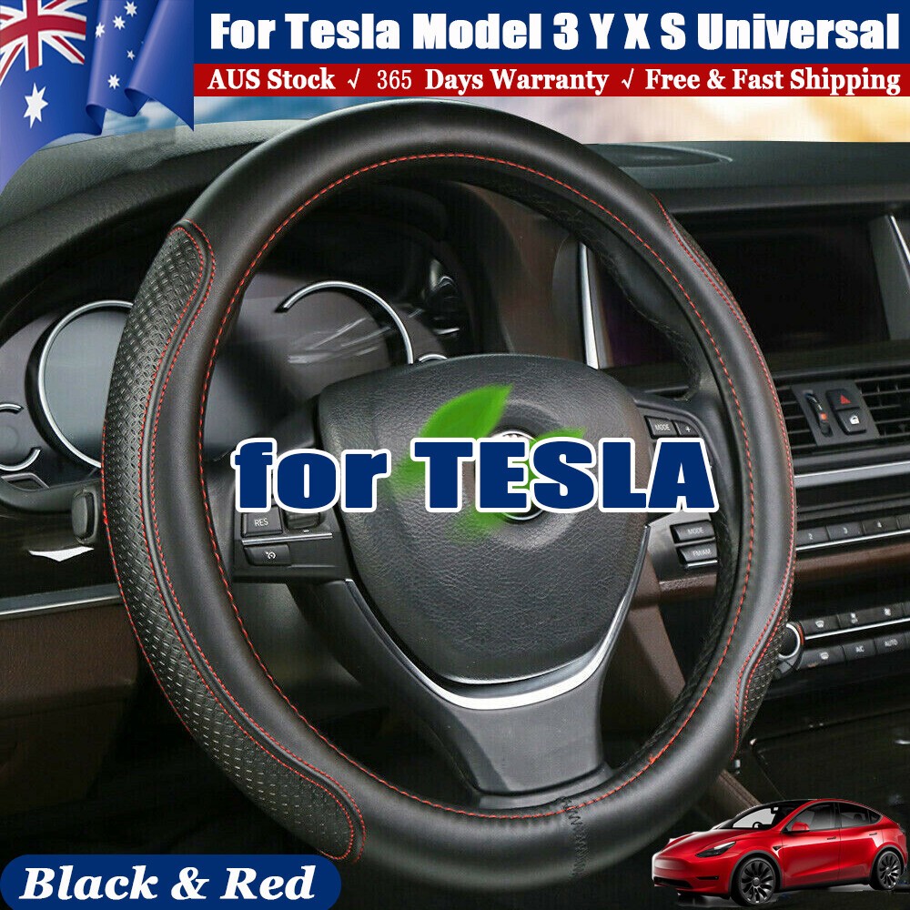 For Tesla Model 3 Y X S Steering Wheel Cover Genuine Leather Trim Wrap Cover AUS