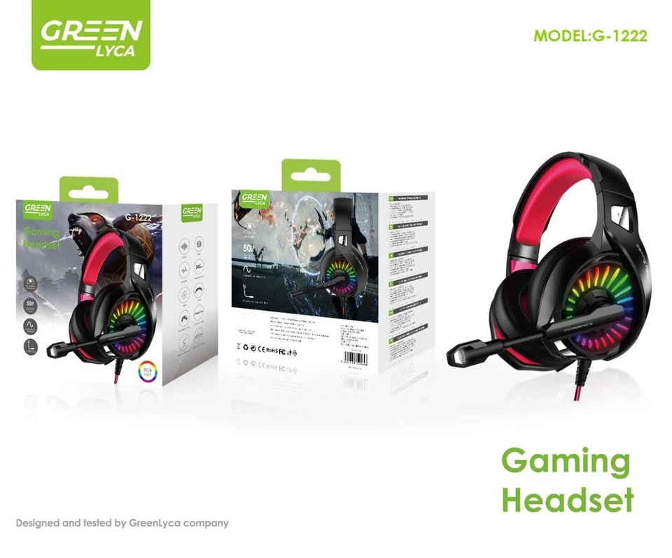 RGB Gaming Headset Surround Sound Microphone Noise Cancel Bass for PS4 PS5 Xbox PC - Image 2 of 3