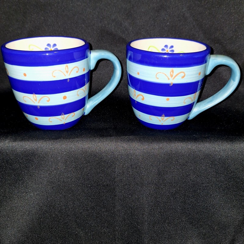 Set of 2 Pfaltzgraff Coffee Mugs~La Rochelle~Handpainted~Stoneware~Discontinued