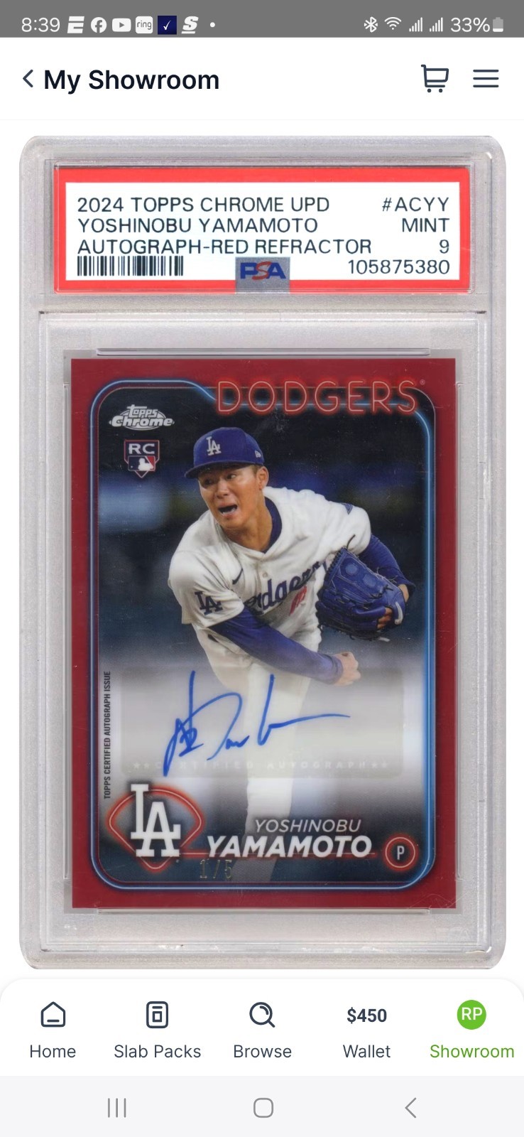 2024 Topps Chrome Update - Auto Yoshinobu Yamamoto #AC-YY Red Refractor /5