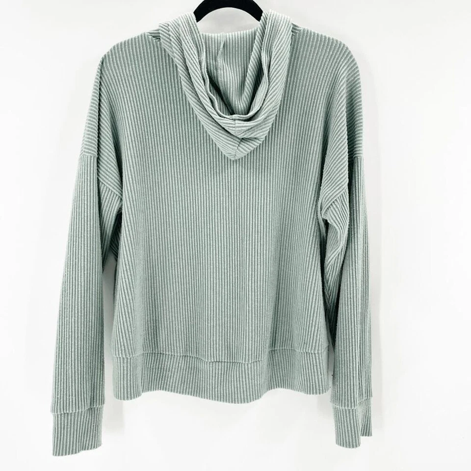 Zobha Womens Jessi Ribbed Hoodie Size XL Green Cropped Pullover Oversized - Image 3 of 4
