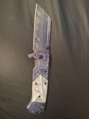 4.75'' Closed White Pearl Handle Cleaver Razor Blade Spring Assist Folding Knife
