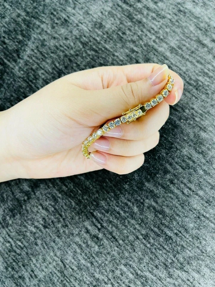 Теннисный браслет из звеньев с натуральными бриллиантами круглой огранки 6,50 карата чистое желтое золото 14 карат 7,5 - Изображение 3 из 4