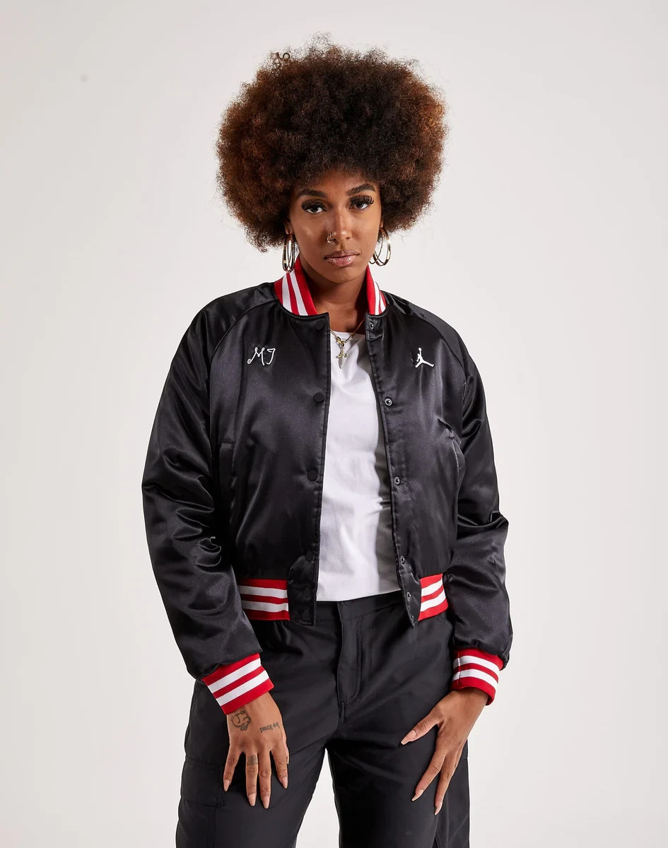 NIKE JORDAN VARSITY BOMBER JACKET WOMENS SIZE L (FB5152 010) BLACK