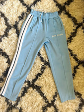 Palm Angels Women's Blue Track Pants Side Stripe Drawstring Zip Ankles S 28"