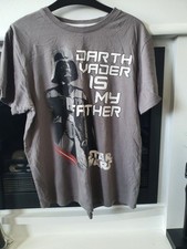 Mens Star Wars Darth Vader Grey T-Shirt. Darth Vader Is My Father Text. Size L