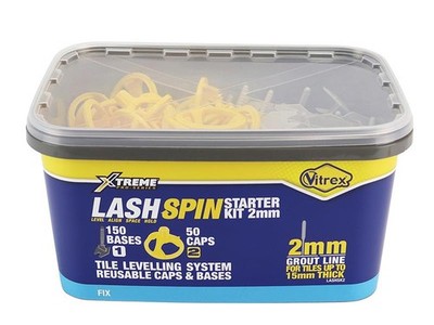 Vitrex LASHSPIN Tile Levelling Starter Kit 2mm 150 Bases 50 Caps VITLASHSK2