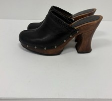 VTG Bongo Y2K 90s Women  s 8.5 M Black Studded Platform Clogs Wooden Heel